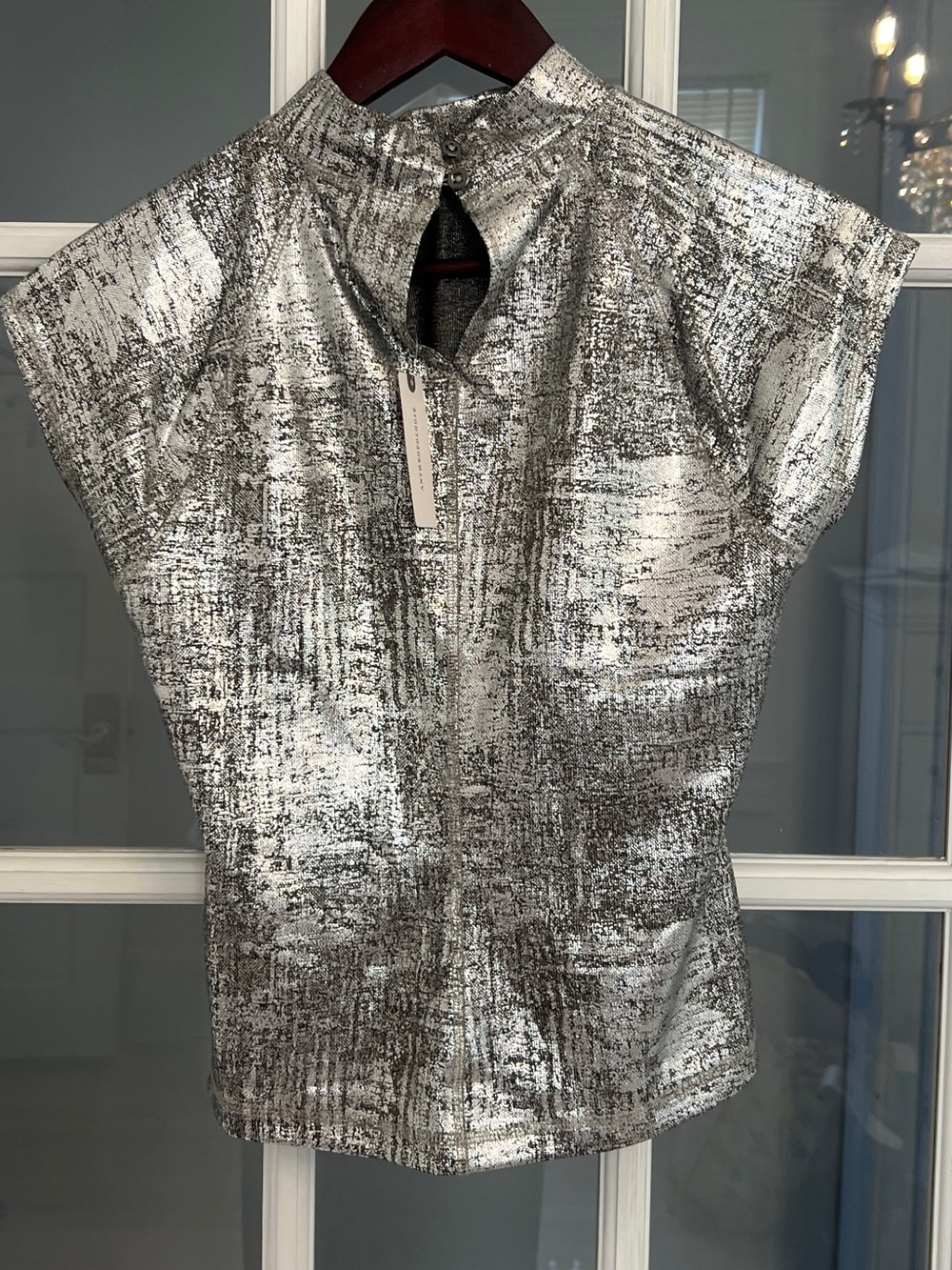 ANTHROPOLOGIE PILCRO Women's Silver Metallic Mock Neck Cap Sleeve Top Size XS - Picture 2 of 5